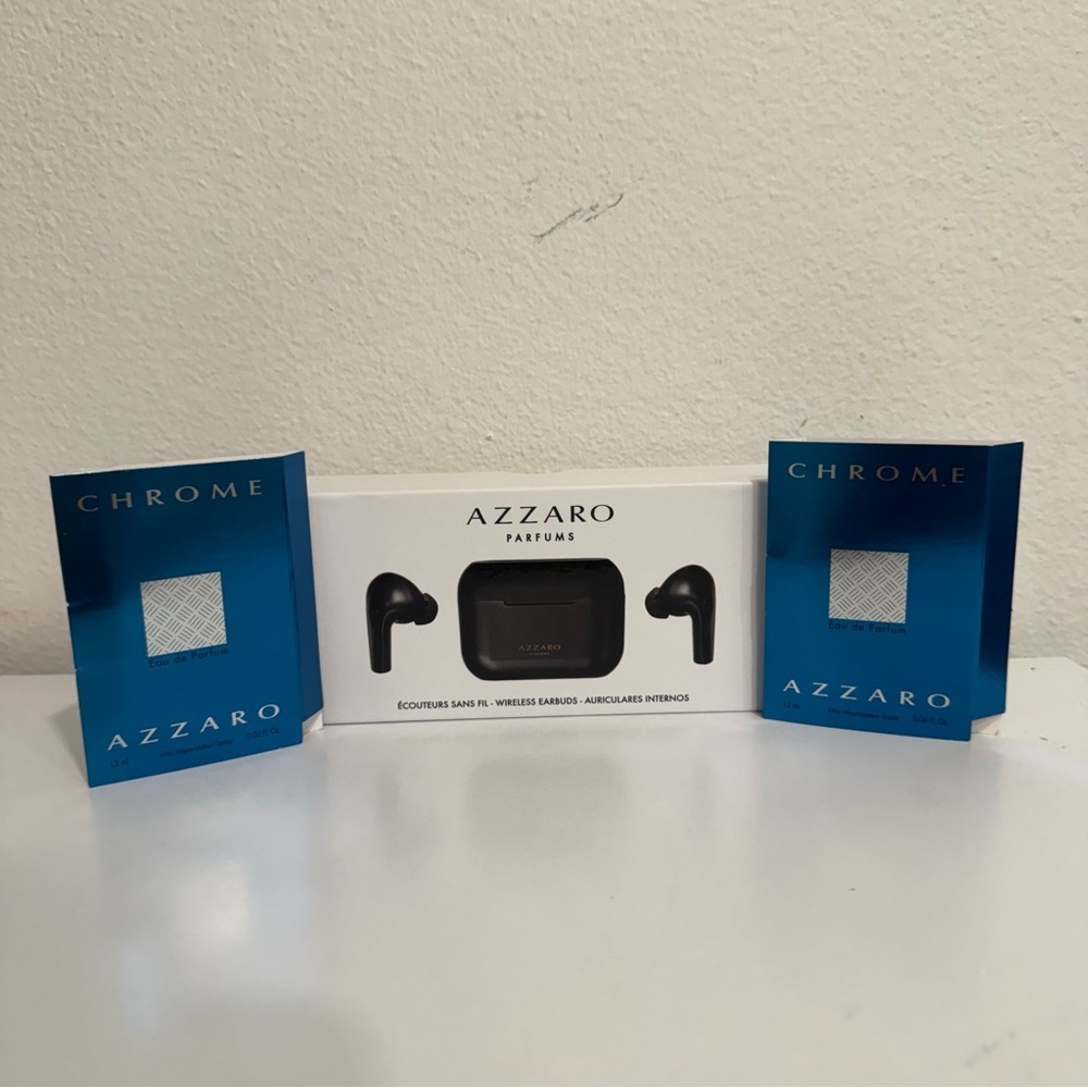 Azzaro Parfums Black Wireless Earbuds & 2 Chrome Azzaro Mini Sprays 0.04 fl oz